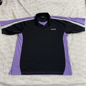 Ping Polo Shirt Men's Size L Black & Purple Short Sleeve Collared 100% Polyester